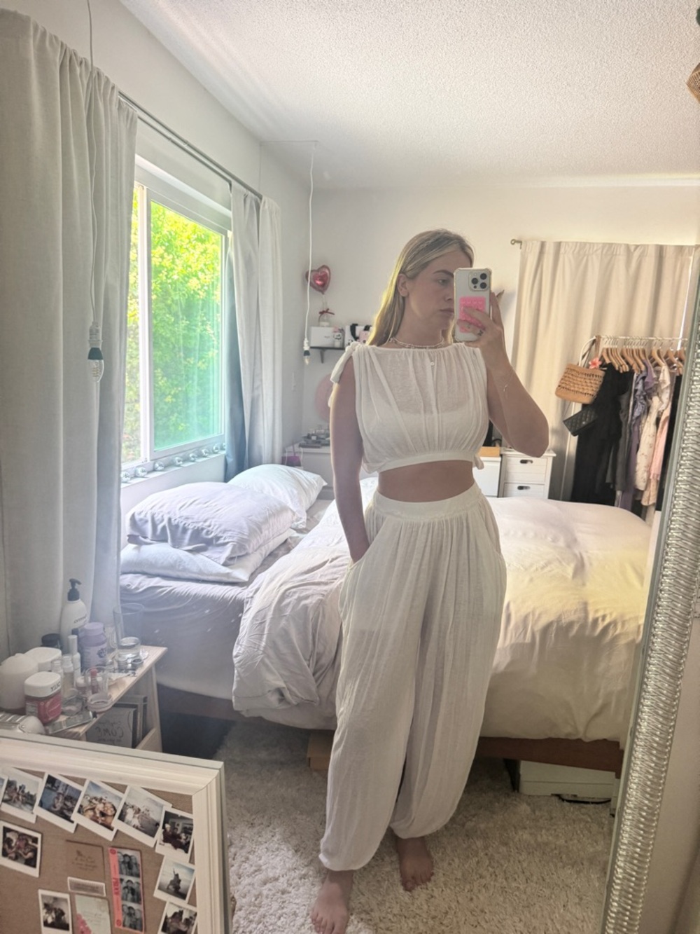 Free People Boho Set Women's White Two-Piece Crop Top & Wide-Leg Pants Set XS